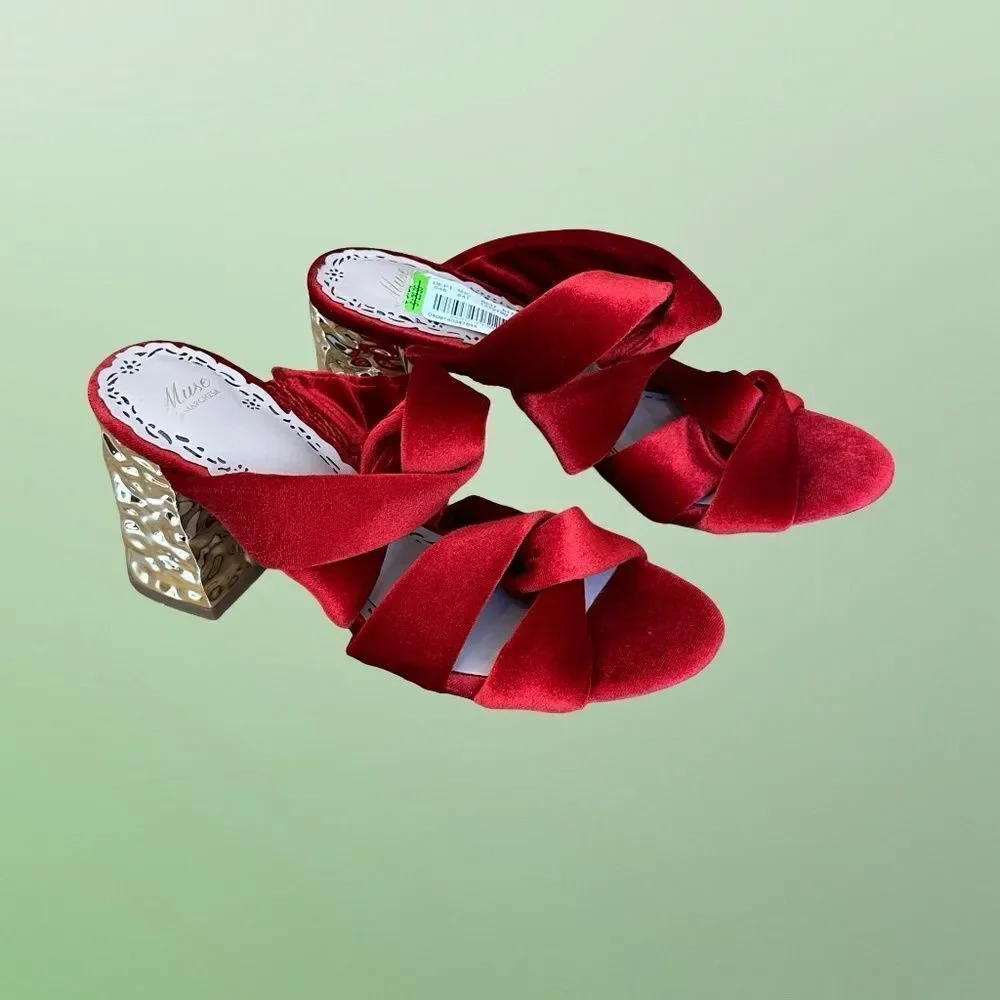 NWT Muse by Marchesa, Iris Red Velvet Knotted Dress Shoes Slide Sandals 7
